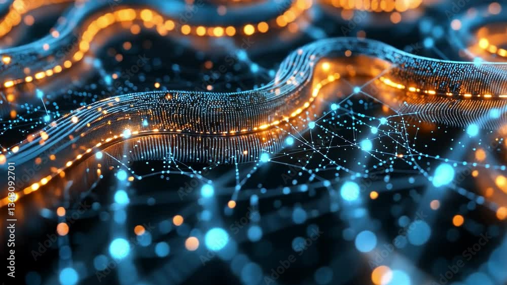 Poster abstract digital landscape: a mesmerizing representation of the digital world, showcasing glowing da
