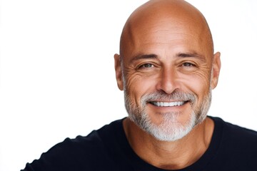 Obraz premium Portrait of smiling confident mature bald businessman with beard showing white teeth