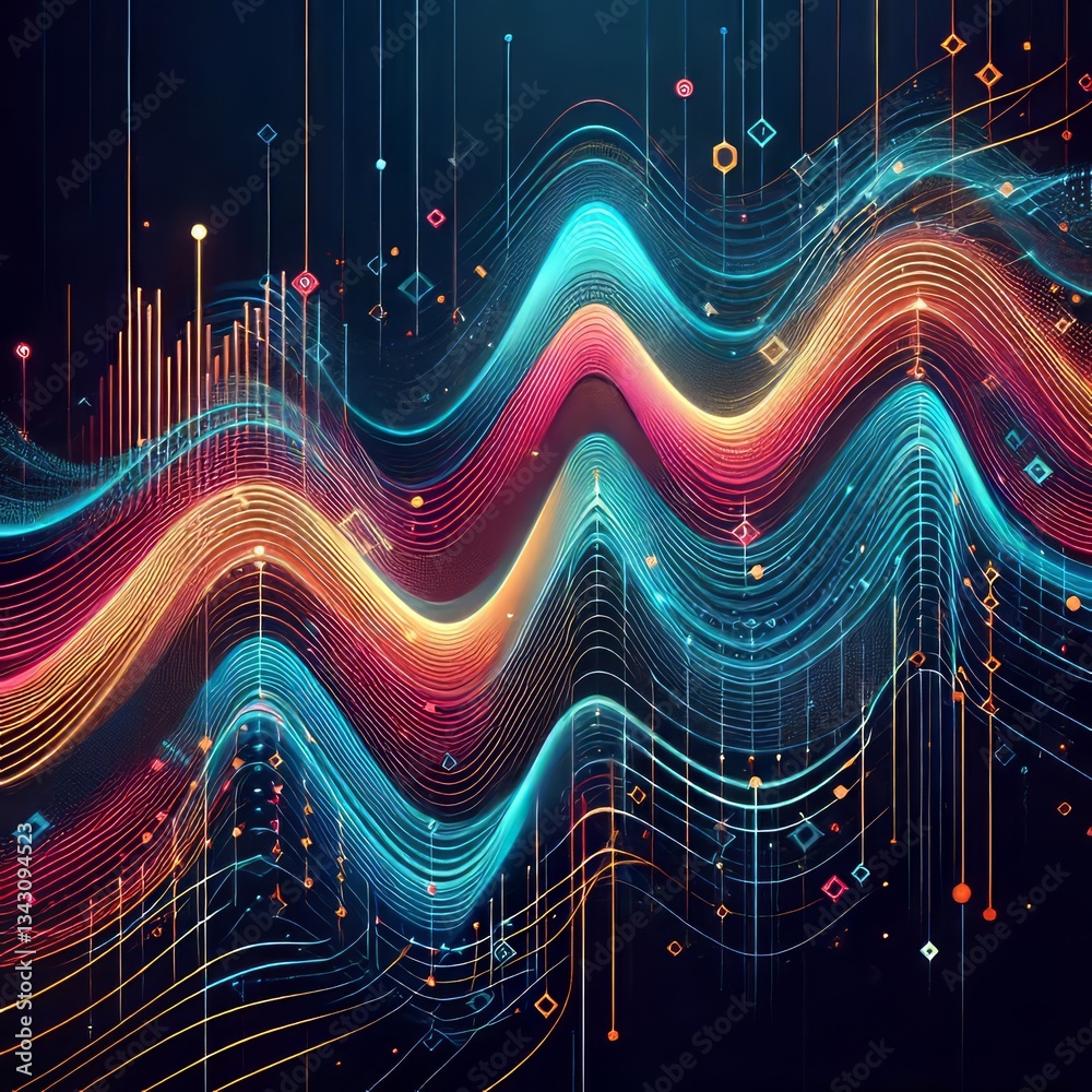 Sticker geometric wave with neon crests a geometric wave pattern with ne