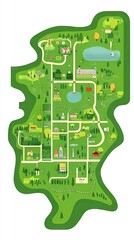 Cartoon map of a green island town