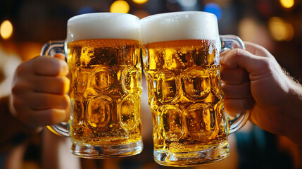 The sound of beer glasses clinking is a universal sign of celebration.