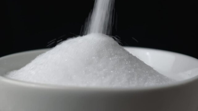 Pour sugar into a white bowl.