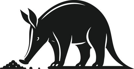 Aardvark sniffing the dirt for food animal silhouette vector