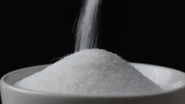 Pour sugar into a white bowl.