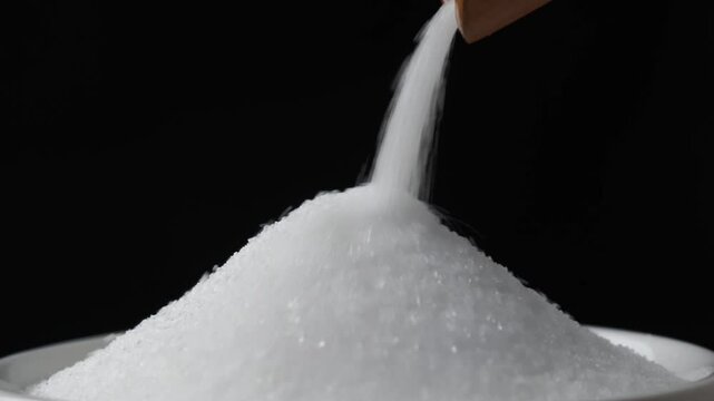 Pour sugar into a white bowl.
