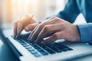 Fototapeta premium Close up Hands Typing on Laptop Keyboard