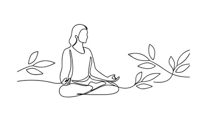 Serene Woman Meditating in Nature Online Art, Peaceful Yoga Pose