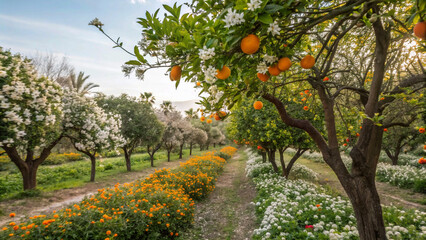 Bloomy orange garden in Valencia