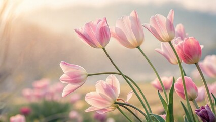 Fototapeta premium Spring blooming tulips nature garden floral photography soft light close-up beauty and growth