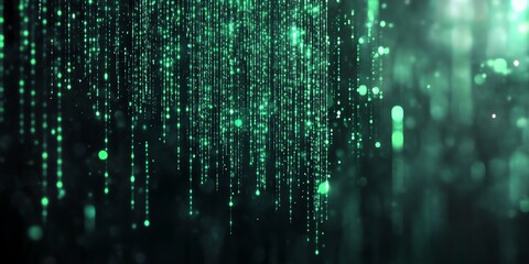 Glowing Green Data Stream Digital Rain Abstract Background