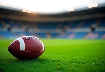 Generative AI image of an American football on the field in the stadium