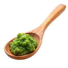 wooden spoon with green peas with transparent background 