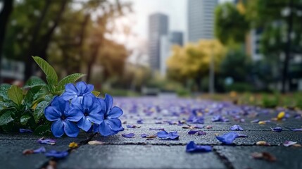 Elegant A dramatic time lapse effect of jacaranda petals falling gently to the ground creating a mesmerizing rain of purple flowers 