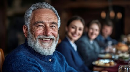 Elegant A festive Passover dinner scene with multiple generations laughing and enjoying traditional dishes like matzo ball soup and brisket 
