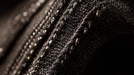 Close-up View of Textured Black Fabric with Intricate Detailing
