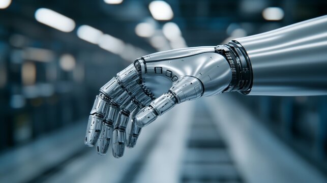 Elegant A robotic arm in a futuristic factory seamlessly operating on a 5G network demonstrating real time automation and precision manufacturing 