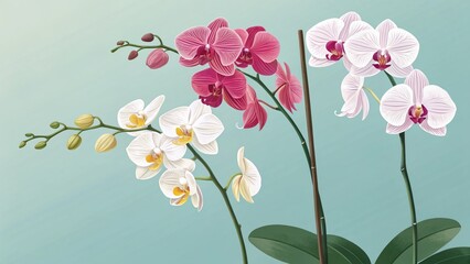 Elegant orchid arrangement botanical garden illustration serene environment close-up view floral design inspiration