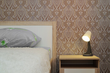 Lamp on the bedside table in the bedroom