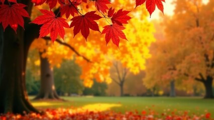 Fototapeta premium abstract postcard autumn background with foliage in the park.