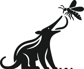 Aardvark pulling out an insect with its tongue animal silhouette vector