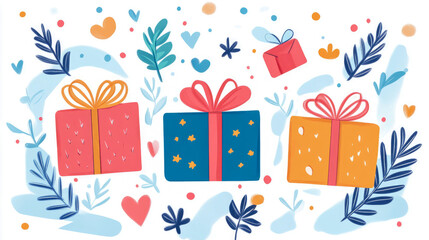 Holiday Gifts: Festive Celebration Present Artwork for Print, Card, Poster