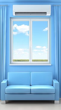Blue Room with Window AC Unit, Relaxing View
