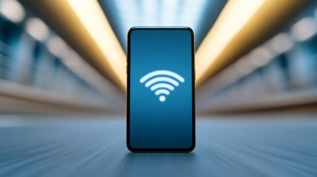 Elegant A sleek 5G enabled smartphone with a futuristic interface connected to a high speed network displaying ultra fast download speeds 