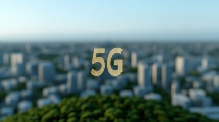 Elegant A vibrant digital hologram of a 5G network floating above a city showcasing futuristic telecommunications infrastructure 
