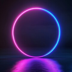 Obraz premium Glowing neon circle on a dark background, 3D rendered.