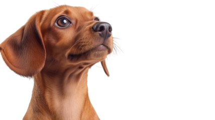 Curious puppy gazing with wonder in a bright, minimalistic space