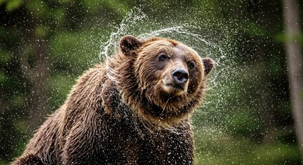 Water Droplets Frozen in Time as a Bear Shakes Its Soaked Fur After a Hunt