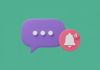 Fototapeta premium Purple Speech Bubble and Pink Notification Bell Icon 3D Render