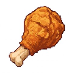 A fried chicken drumstick. Pixel style. White background.