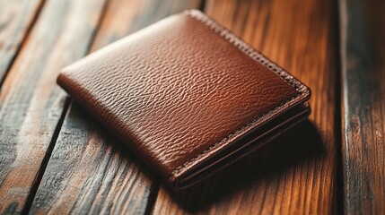 Brown Leather Wallet on Wood