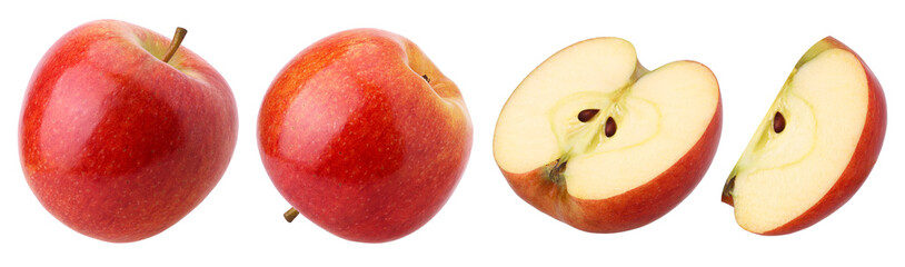 red apple (Envy Apple), half and slice isolated, transparent PNG, PNG format, collection, set