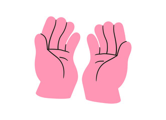 Hand, pointing, leaning, grasping, clenching, holding, different arm action, gesture symbol, different hand gestures, signs shown with palm and fingers isolated on background flat vector illustration.