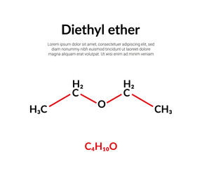 Diethyl ether, molecular structure formula, suitable for education or chemistry science content. Vector illustration