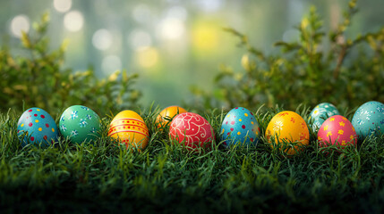 Easter hunt poster with eggs in grass