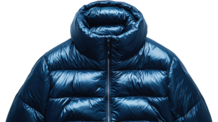 Stylish dark blue puffer jacket showcasing modern design and cozy warmth for winter months
