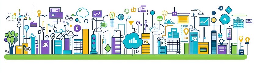 Abstract cityscape of interconnected technology