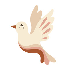 Retro groovy bird clipart, cute pigeon, hand drawn vector illustration in flat style.