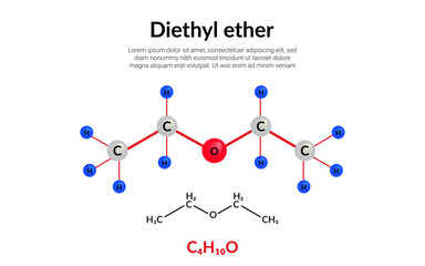 Diethyl ether, molecular structure formula, ball-and-stick model, suitable for education or chemistry science content. Vector illustration