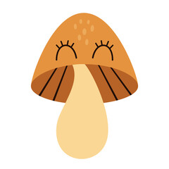 Pastel cartoon mushroom clipart. Autumn woodland seasonal character. Vector illustration	