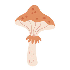 Pastel cartoon mushroom clipart. Autumn forest seasonal object. Fall vector illustration	