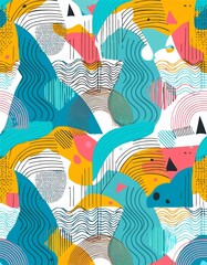 Memphis geometric seamless pattern. Multicolor abstract background in retro 80s, 90s style