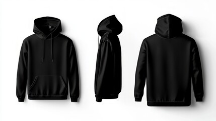 Black Hoodie Mockup  Front  Back  and Side Views   High Resolution Apparel Template