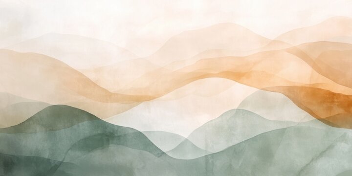 Abstract earth-tone wave patterns in watercolor hues of green and orange - Powered by Adobe