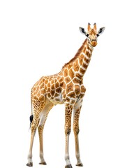 Obraz premium Young Giraffe Portrait Isolated African Wildlife Animal on White Background