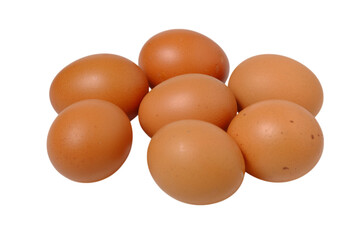 isolated transparent Background. Brown chicken eggs arranged in cluster 
