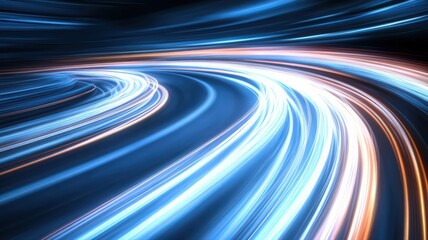 Abstract Light Trails Swirling in Blue White and Orange Hues